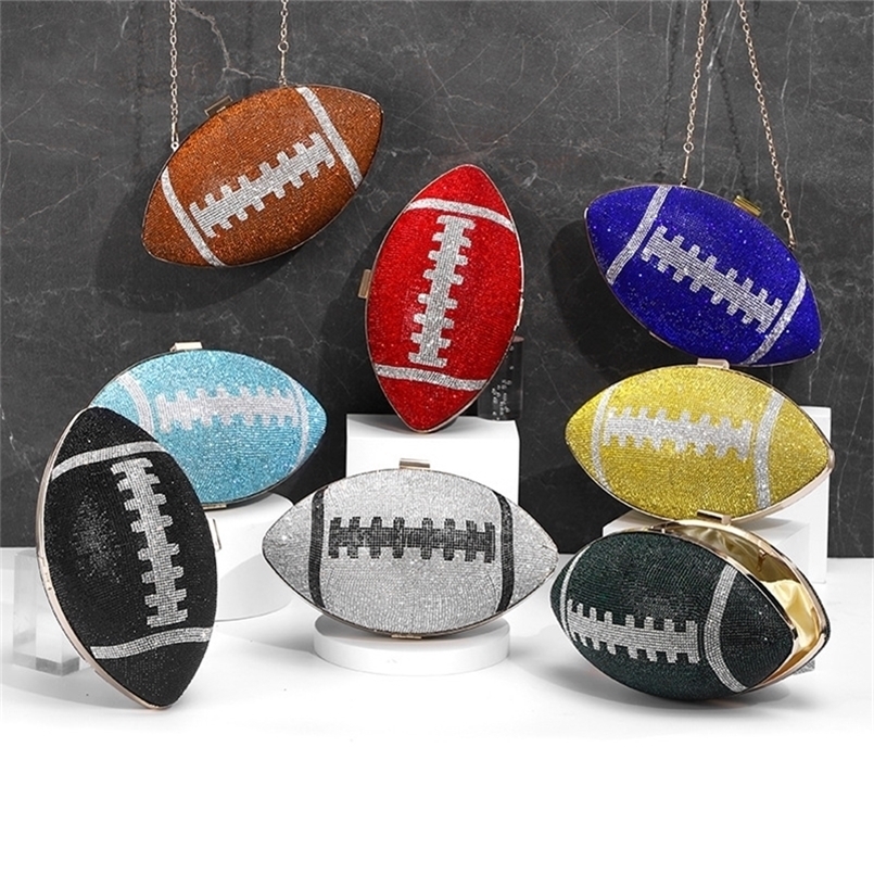 Diamond Evening Clutch Purse Bag Bridal Bling Football Shape Handbag Trendy Fashion One-shoulder Lady Bags XA19H 220818