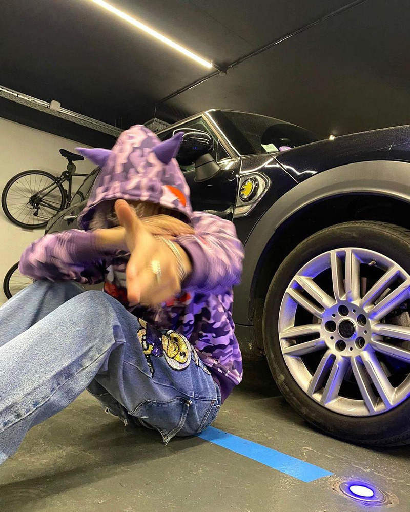 Purple Camo Anime Loose Zip Hoodie Men Y2K Contrast Print Embroidered Ears Harajuku Streetwear Retro Oversized Sweatshirt 220819