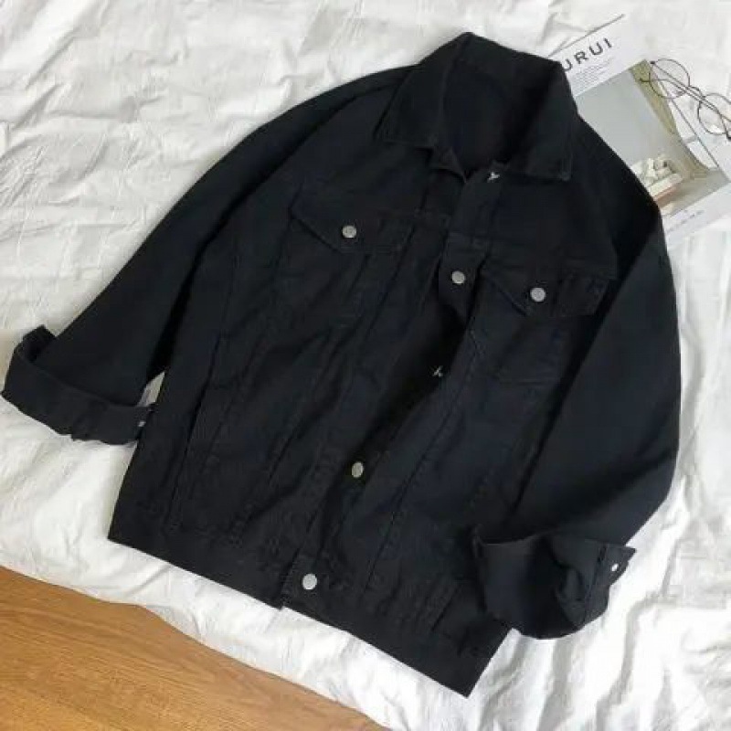 White Denim Jacket Women's Autumn Coat The Large Size Fashion Solid Color Loose All-match Lapel Black Women Clothing 220818