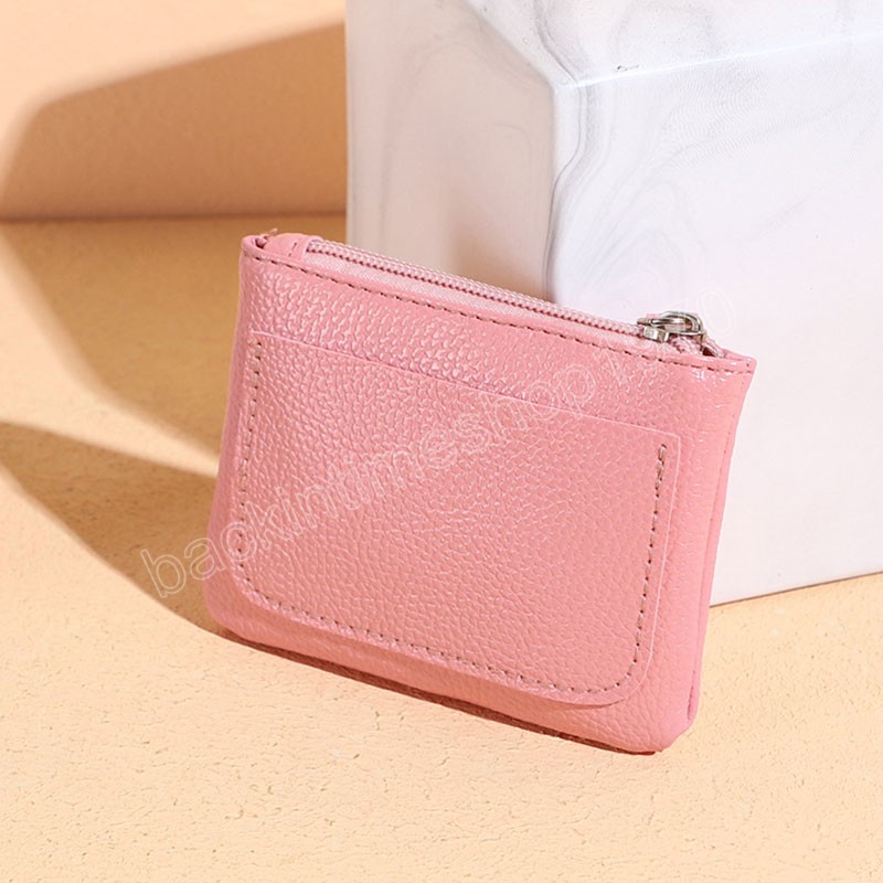 Bow-knot Zipper Coin Purse Soft Leather Small Money Bag Litchi Pattern Simple All-match Sweet Fresh Portable Coin Purse