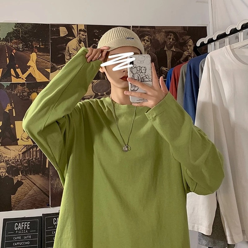 100% Cotton Oversize Men's Women T-shirt Man Long sleeves Pure Color Men t shirt T-shirts For Male Female Tops 220819