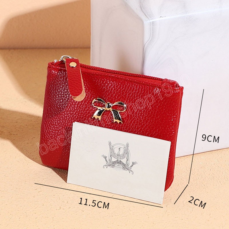 Bow-knot Zipper Coin Purse Soft Leather Small Money Bag Litchi Pattern Simple All-match Sweet Fresh Portable Coin Purse