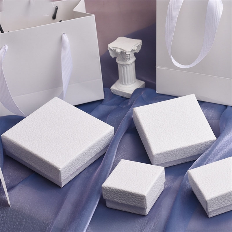 12Pcs White Texture Jewelry Set Gift Box Bag Ring Necklace Bracelets Earring Gift Packaging Boxes With Sponge Inside Rectangle 220819