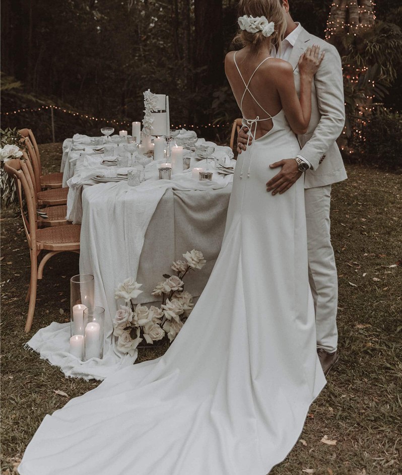 Sexy Beach Wedding Dresses Mermaid Boho Bride Dress Spaghetti Straps Slit Backless Simple Bohemian Bridal Gowns Vestido De Noiva