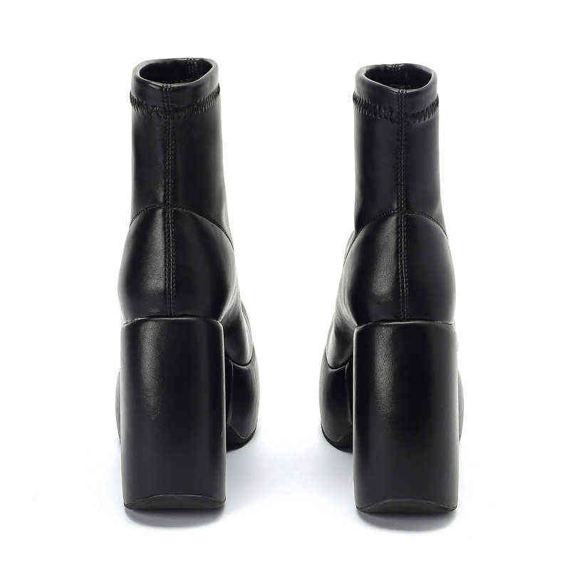 Stretch Punk Style Chunky Platform Ankle Boot For Women Autumn Winter Shoes Ladies High Heels Short Boots Bottine Female Black J220805