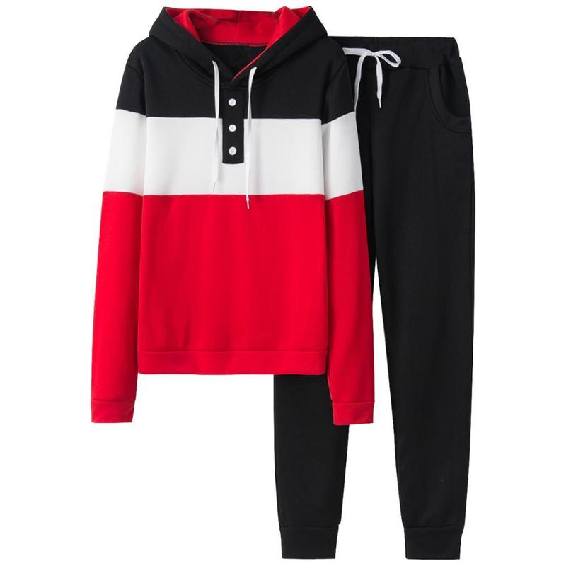 Women's Two Piece Pants Womens Tracksuit Hooded Longsleeved Sportwear Twopiece Set Fleece Splicing Long Pants Suit Ropa De Mujer 220819 220826