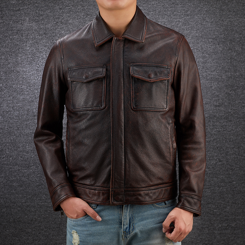 YRwholesales cowhide jacketmen genuine leather coatvintage casual leather outwearclassic leather clothing 220819
