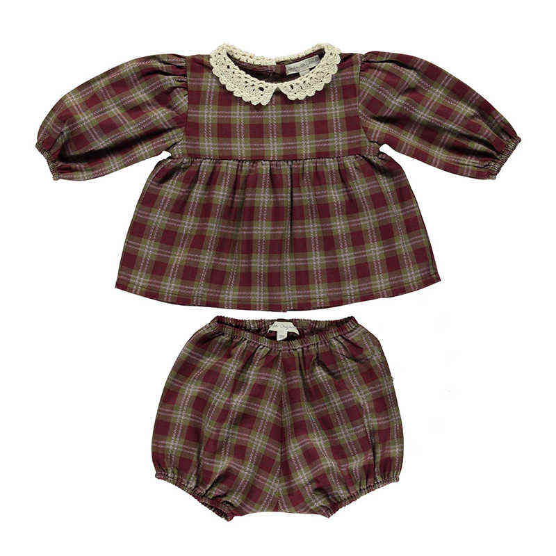 1-11Y BeBe Brown Plaid Dress Kids toddler girl dresses Peter Pan Collar Vintage Long Sleeve children's dresses for 5 years Old R231213