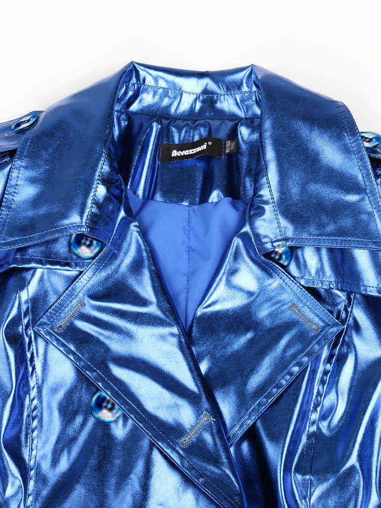 Nerazzurri Spring Autumn Long Shiny Reflective Patent Leather Trench Coat for Women Sashes Double Breasted European Fashion 2022 T220810