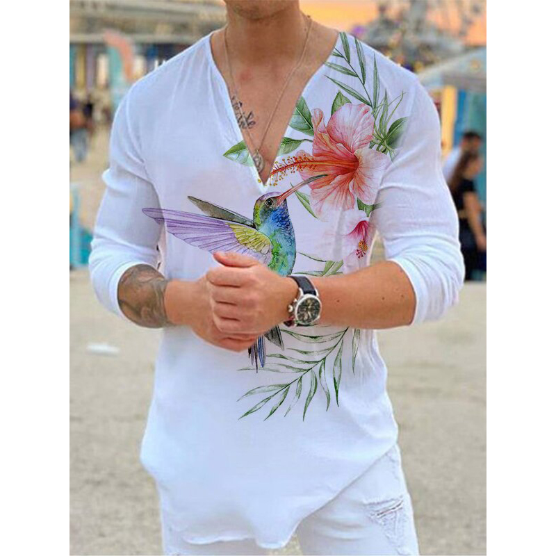Men's T-shirt V-neck Printing Long Sleeve Slim Breathable High Quality Soild Color Top Tee Fashion Casual Mens Clothing 220819