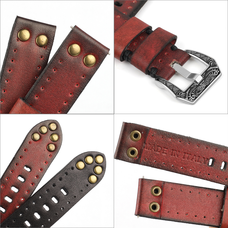 18mm 20mm 22mm 24mm Vintage Genuine Leather Watchbands Rivet Leather Watch Strap Replacement Carving Strap Watches Accessorie 220819