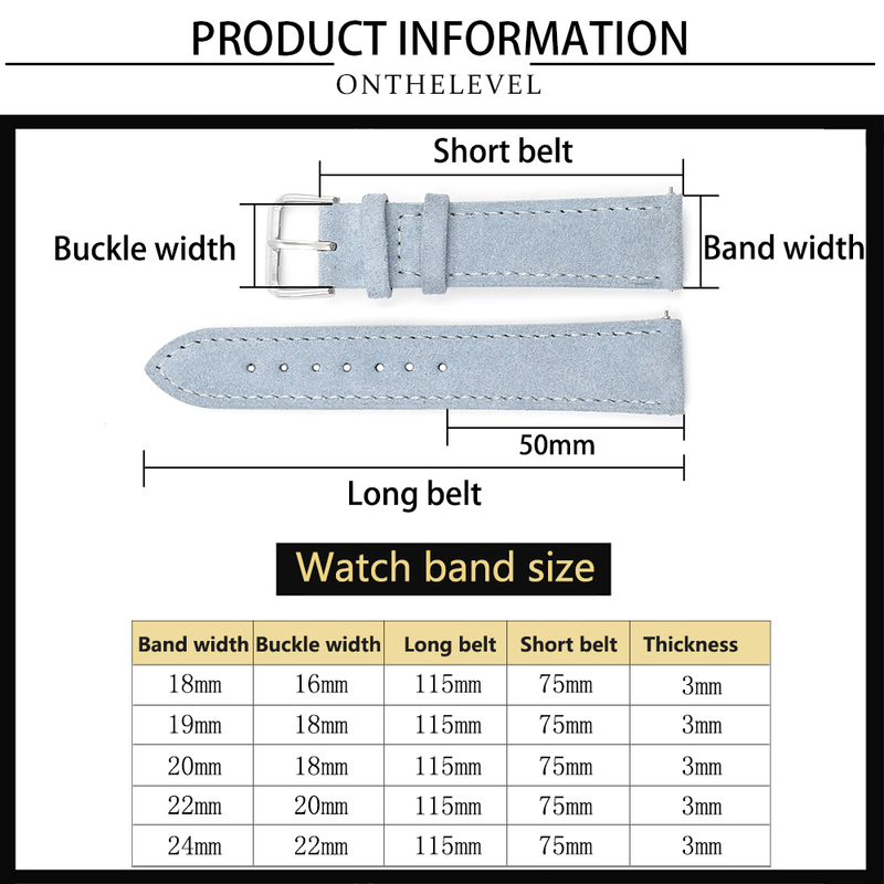 Onthelevel Genuine Leather Suede Watch Strap Leather Retro Watchband 18mm 19mm 20mm 22mm Gray Blue Watch Accessories #BF 220819