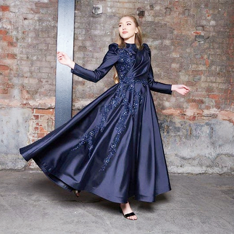 Elegant Gold Mother Of The Bride Dresses Ankle Length High Neck Long Sleeve Groom Mom Evening Prom Party Gowns Appliques Lace Beads Chic Muslim Weddin