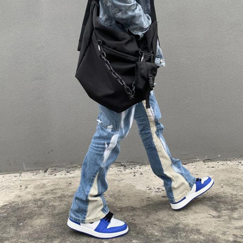 Men's Jeans Hip Hop Flare Men Harajuku Streetwear Baggy Wide Leg Denim Pants Elastic Waist Fashion Loose Casual Flared Jean TrousersMen's