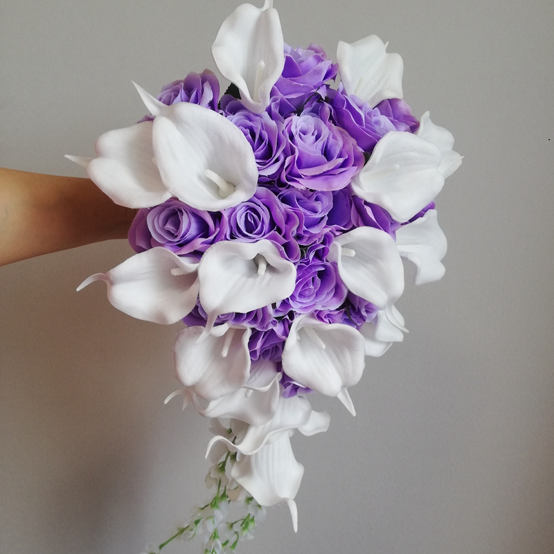 Violet Wedding Flowers Rose with White Calla Lilies Purple Waterfall Bridal Bouquet Mariage accessoirres
