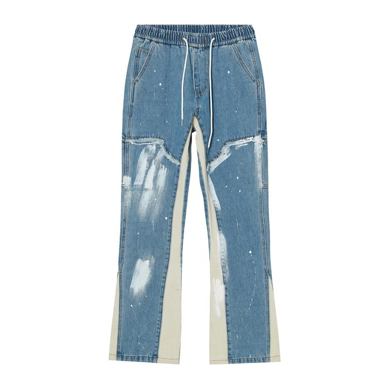Men's Jeans Hip Hop Flare Men Harajuku Streetwear Baggy Wide Leg Denim Pants Elastic Waist Fashion Loose Casual Flared Jean TrousersMen's