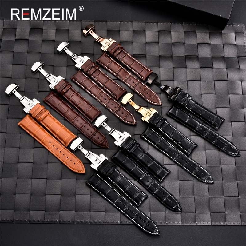 REMZEIM Watchband 16 17 18 19 20 21 22 23 24mm Calf Genuine Leather Strap Watch Band With Watchband Box Watch Accessories 220819