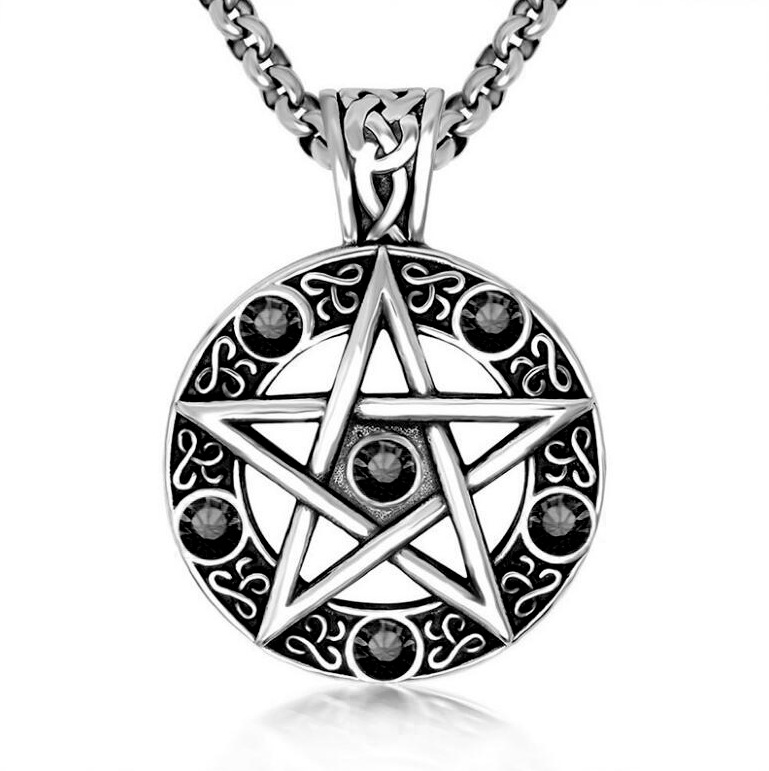 Pentagram Satanic Symbol Necklace Satan Worship Pendant Vintage Diamond Necklaces Jewelry Wholesale