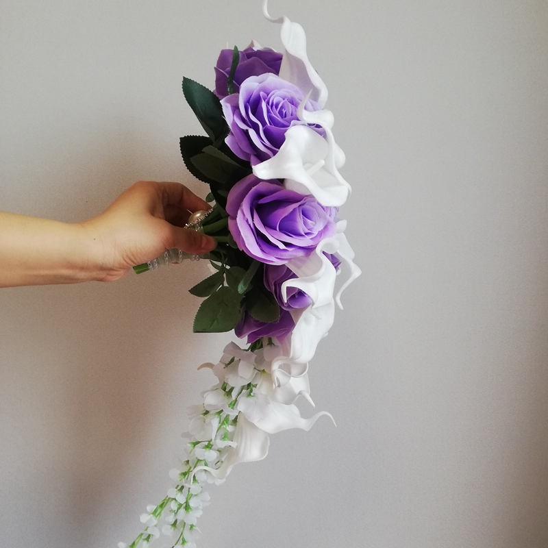 Violet Wedding Flowers Rose with White Calla Lilies Purple Waterfall Bridal Bouquet Mariage accessoirres