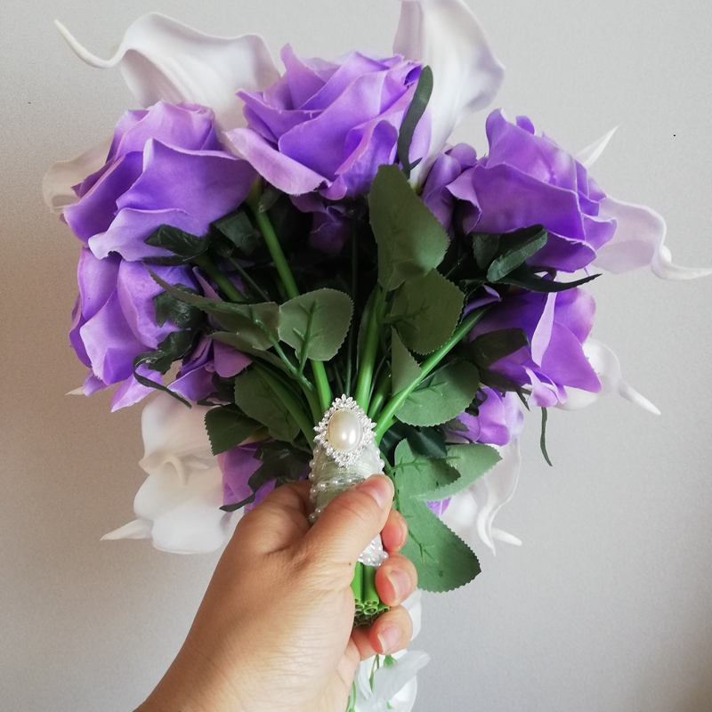 Violet Wedding Flowers Rose with White Calla Lilies Purple Waterfall Bridal Bouquet Mariage accessoirres