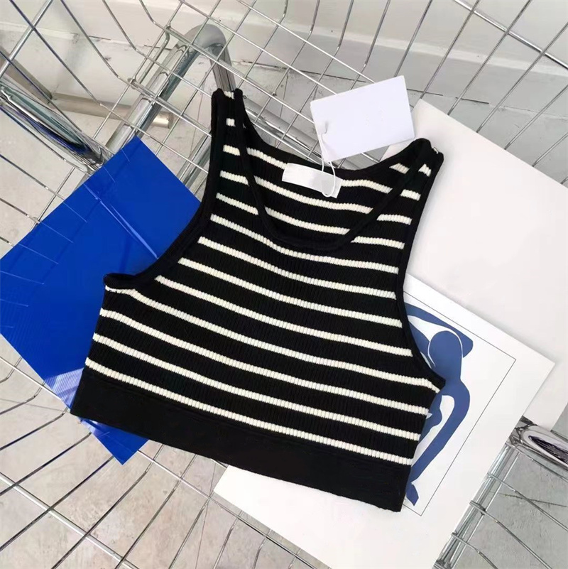 Women's Tanks Summer Stripe Fashion Sexy Crop Top Slim Tops O-neck Sleeveless Workout Vest Ladies Good Quality Tank 10 Colors