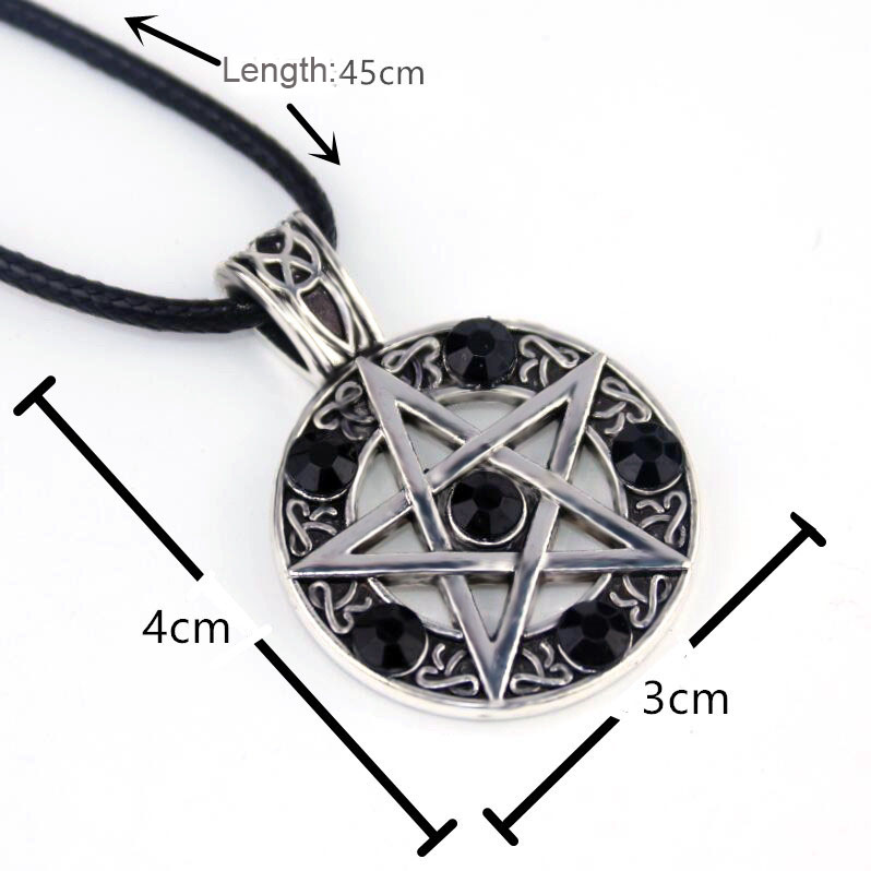 Satan Symbol Star Pentagram Necklace for Men With Leather Rope Chain Crystal Gem Pentagram Necklaces Fashion Jewelry