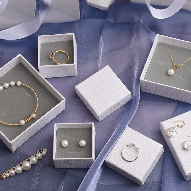 12Pcs White Texture Jewelry Set Gift Box Bag Ring Necklace Bracelets Earring Gift Packaging Boxes With Sponge Inside Rectangle 220819