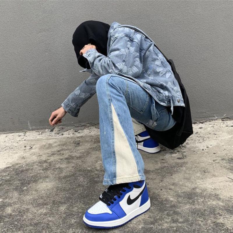 Men's Jeans Hip Hop Flare Men Harajuku Streetwear Baggy Wide Leg Denim Pants Elastic Waist Fashion Loose Casual Flared Jean TrousersMen's