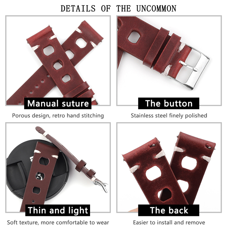Handmade Vintage Real Leather Strap Watch Band Watch Accessories Bracelet 18mm 20mm 22mm 24mm Red Black Brown Color Watchband 220819