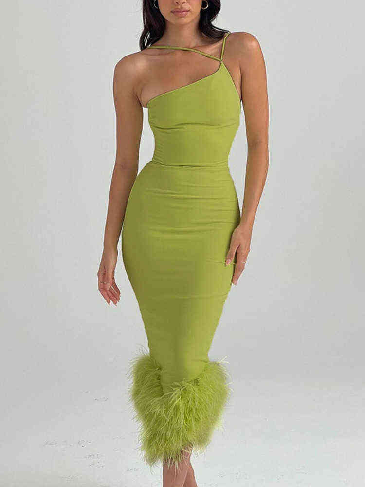 Mozision Elegant One Shoulder Feather Bottom Midi Dress For Women Robe Summer New Sleeveless Bodycon Long Dress Clubwear T220819, Green
Mozision Elegant One Shoulder Feather Bottom Midi Dress For Women Robe Summer New Sleeveless Bodycon Long Dress Clubwear T220819, Green