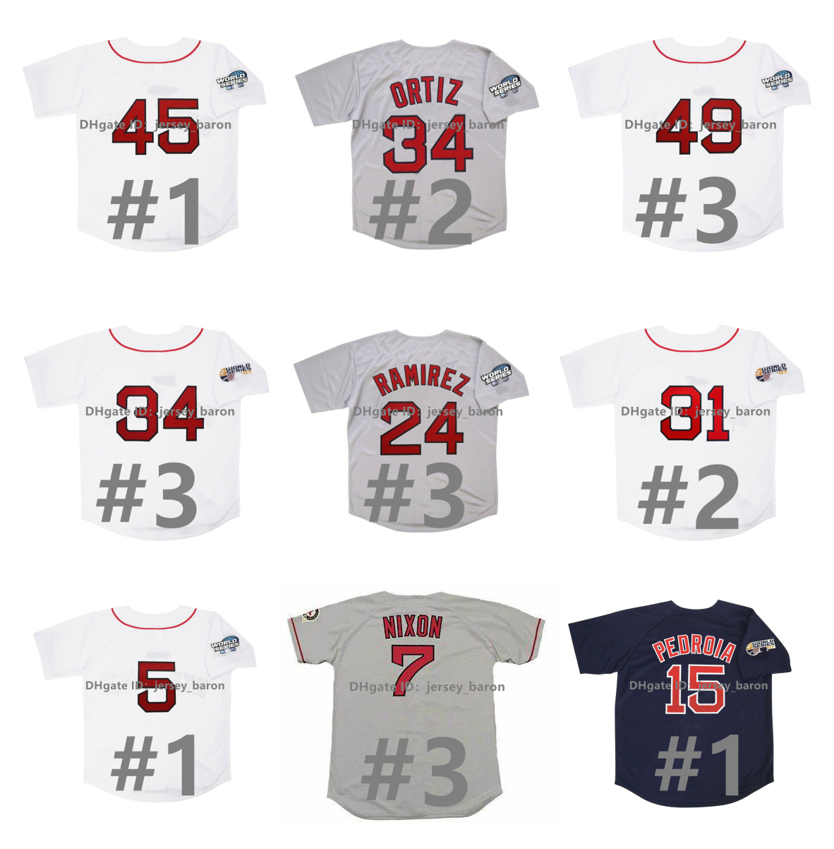 David Ortiz 2004 World Series Red Sox Baseball Jersey Manny Ramirez Jason Varitek Dustin Pedroia Trot Nixon Garciaparra Mike Lowell Pedro Martinez Tim Wakefield