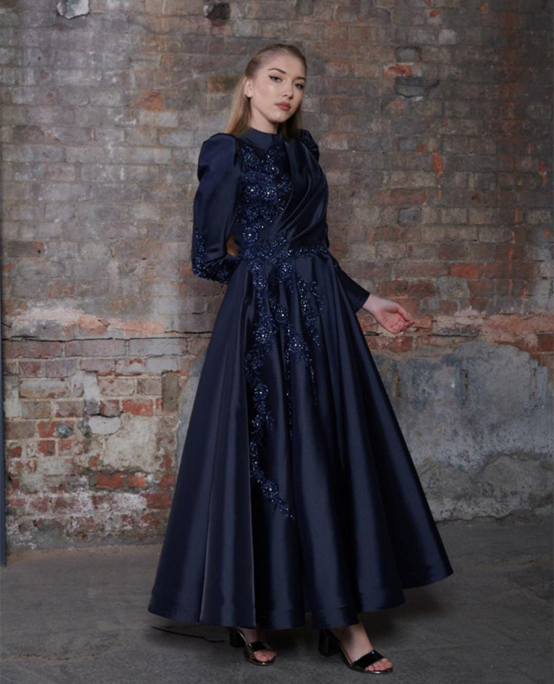Elegant Gold Mother Of The Bride Dresses Ankle Length High Neck Long Sleeve Groom Mom Evening Prom Party Gowns Appliques Lace Beads Chic Muslim Weddin