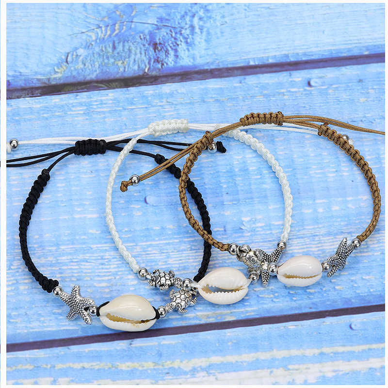 Popular Starfish Shell Bracelet Small Turtle Hand Woven Bracelet Beach Surfer Rope Paracord Bracelets