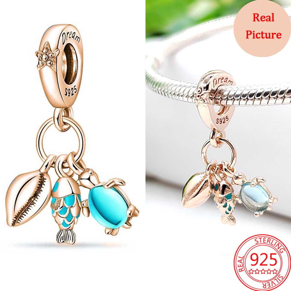 New Popular 925 Sterling Silver Charm Colorful Murano Glass Pink And Blue Turtle Charm For Bracelets Women Jewelry Fashion Accessories