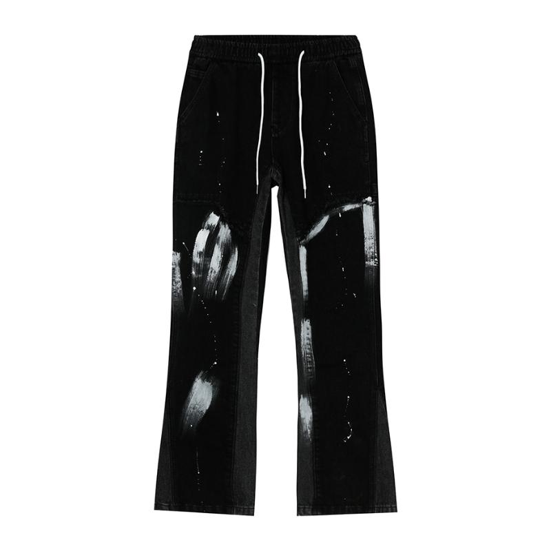 Men's Jeans Hip Hop Flare Men Harajuku Streetwear Baggy Wide Leg Denim Pants Elastic Waist Fashion Loose Casual Flared Jean TrousersMen's