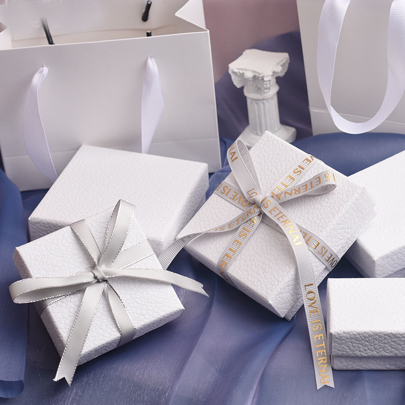 12Pcs White Texture Jewelry Set Gift Box Bag Ring Necklace Bracelets Earring Gift Packaging Boxes With Sponge Inside Rectangle 220819