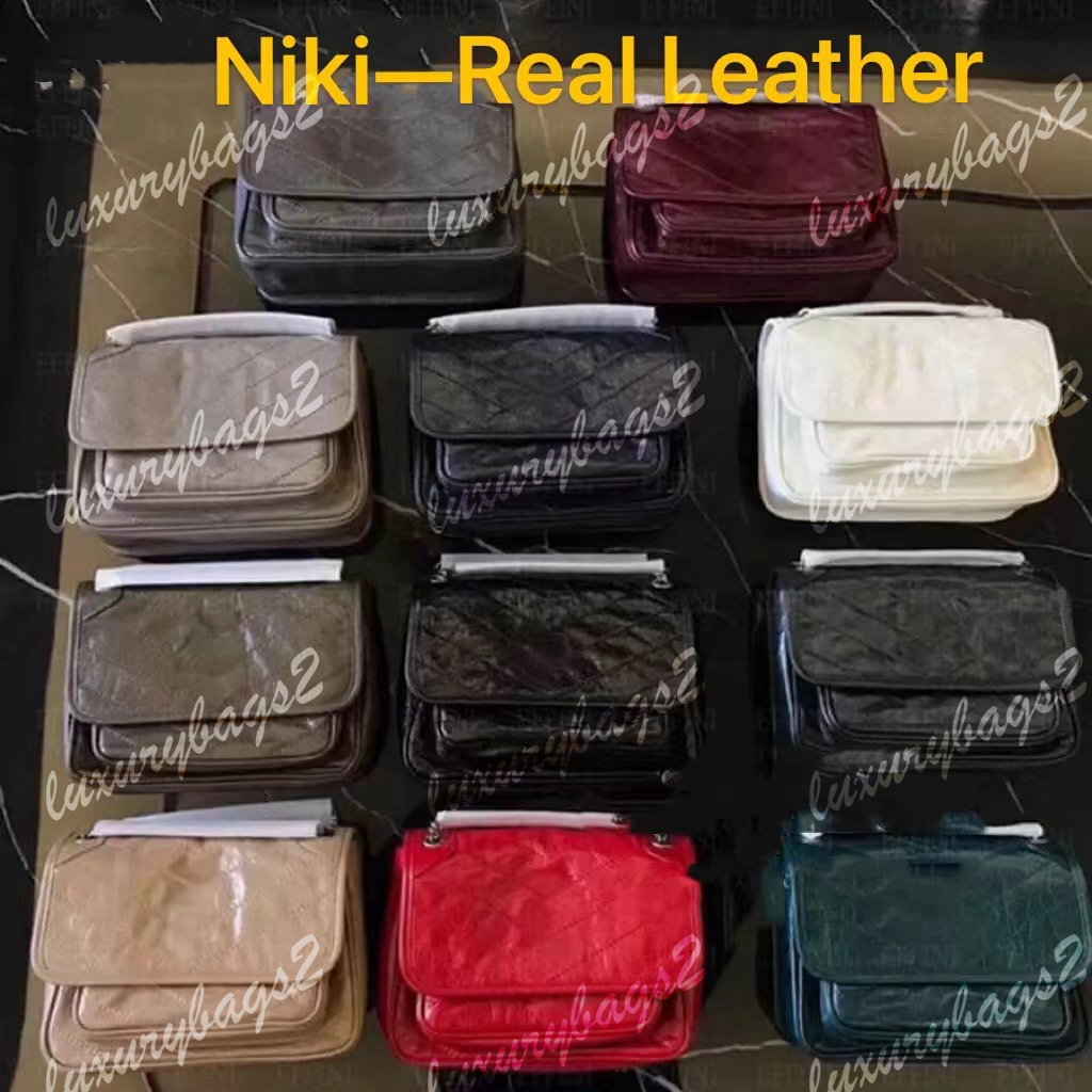 

5A Niki Bags Shopping Designer Bag 16 Colors Genuine Leather Fashion Messenger Bag 24cm 28cm CHAIN VINTAGE CRINKLED Strap Handbag Women Shoulder Crossbody, Come with box