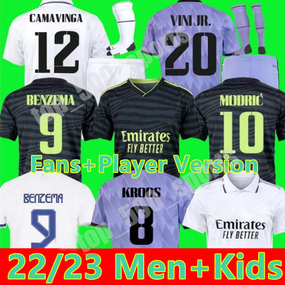 22 23 BENZEMA soccer jerseys football shirt VINI JR TCHOUAMENI CAMAVINGA ALABA ASENSIO MODRIC RODRYGO CASEMIRO 2022 2023 camiseta men kids kit uniforms, Home player version league patch
22 23 BENZEMA soccer jerseys football shirt VINI JR TCHOUAMENI CAMAVINGA ALABA ASENSIO MODRIC RODRYGO CASEMIRO 2022 2023 camiseta men kids kit uniforms, Home player version league patch