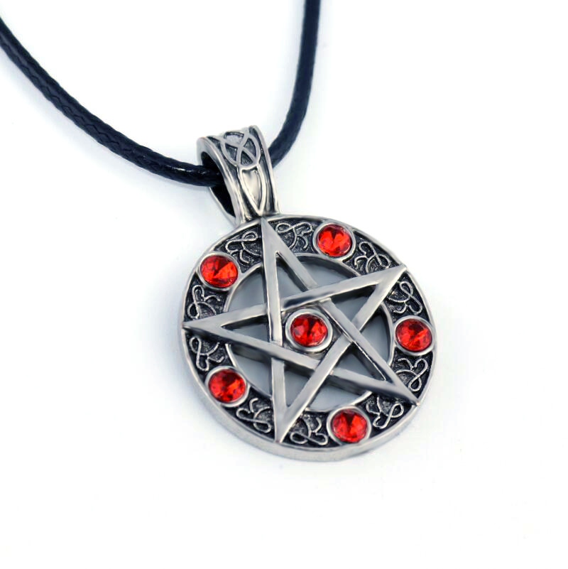 Satan Symbol Star Pentagram Necklace for Men With Leather Rope Chain Crystal Gem Pentagram Necklaces Fashion Jewelry