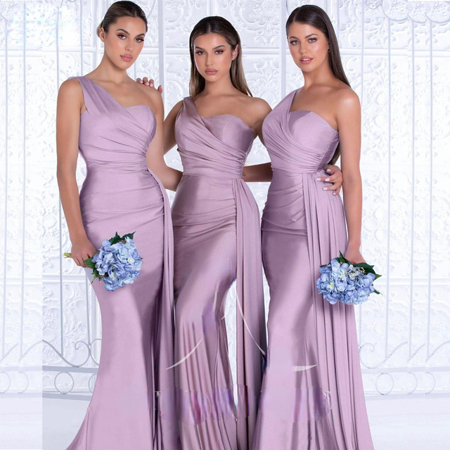 Real 2023 Rose pink Sequined Long MERMAID Bridesmaid Dresses Sexy one shoulder Pleated Backless Formal Dress Party Vestido De Festa