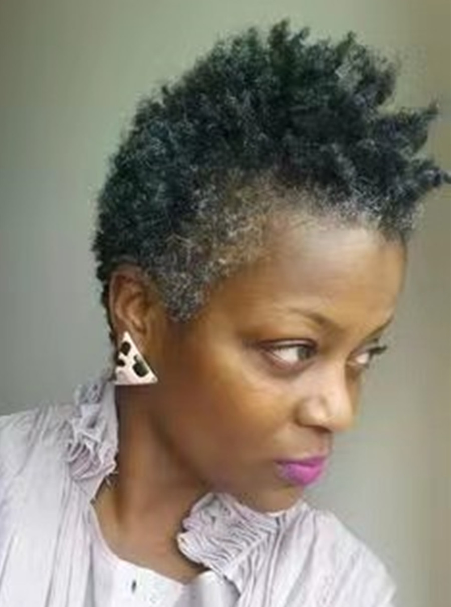 Fashion grey kinky curly short puff bun ponytail hairpiece silver gray human hair extension natural salt and pepper pixie cut 120g 100g