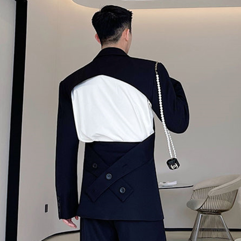 IEFB Menswear Fashion Cross Adjustable Wearing Backless Blazers Notched Long Sleeve Short Suit Jacket Male Autumn 220819