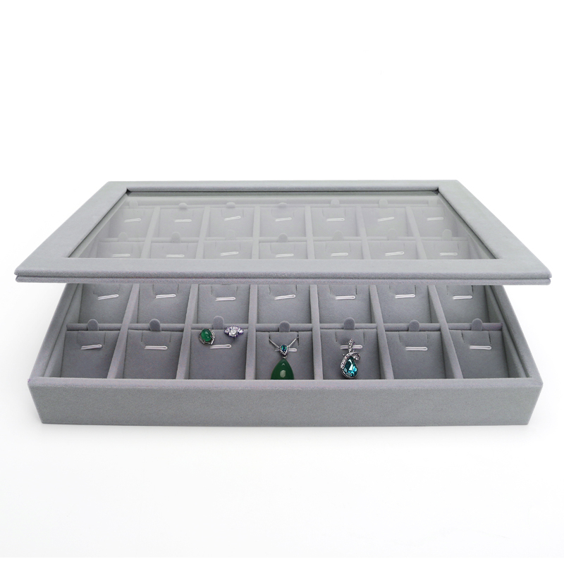 Gray Velet Fashion Portable Jewelry Ring Pendent Display Organizer Box Tray Holder Earring Jewellery Storage Case Showcase 220819