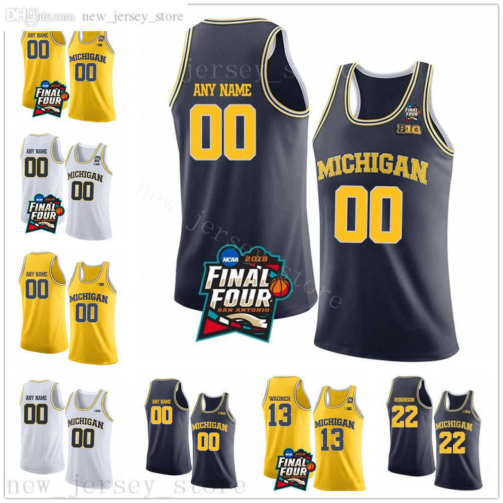 Custom NCAA Michigan Wolverines College Basketball Wears Jerseys 12 Muhammad-Ali Abdur-Rahkman 55 Eli Brooks 2 Poole Stitched Final Four Jersey Blue Yellow White