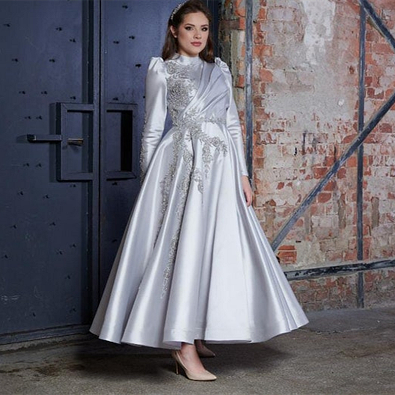 Elegant Gold Mother Of The Bride Dresses Ankle Length High Neck Long Sleeve Groom Mom Evening Prom Party Gowns Appliques Lace Beads Chic Muslim Weddin