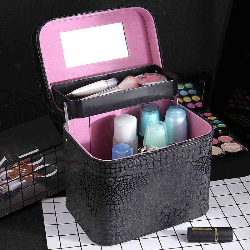 Women Waterproof Cosmetic Bag Jewelry Storage Box Travel Beauty Kits Suitcase Portable Makeup Case 220820