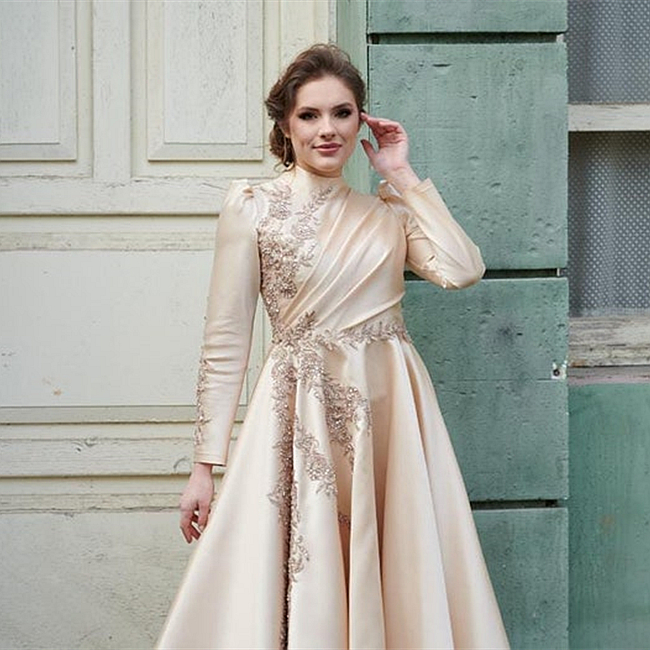 Elegant Gold Mother Of The Bride Dresses Ankle Length High Neck Long Sleeve Groom Mom Evening Prom Party Gowns Appliques Lace Beads Chic Muslim Weddin