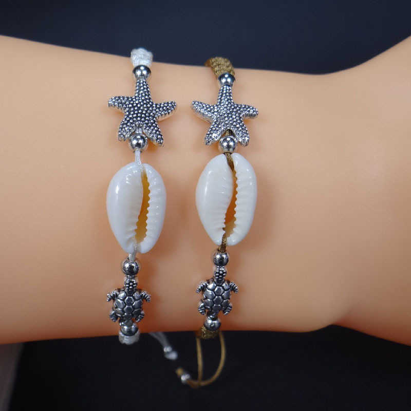 Popular Starfish Shell Bracelet Small Turtle Hand Woven Bracelet Beach Surfer Rope Paracord Bracelets