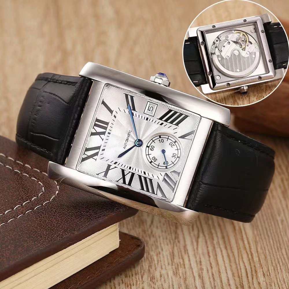 ikwatches Factory men watch Tanks W5330003 mens automatic mechanical watches white dial glass stainless steel Leather strap Wristwatch 34x44mm case 091