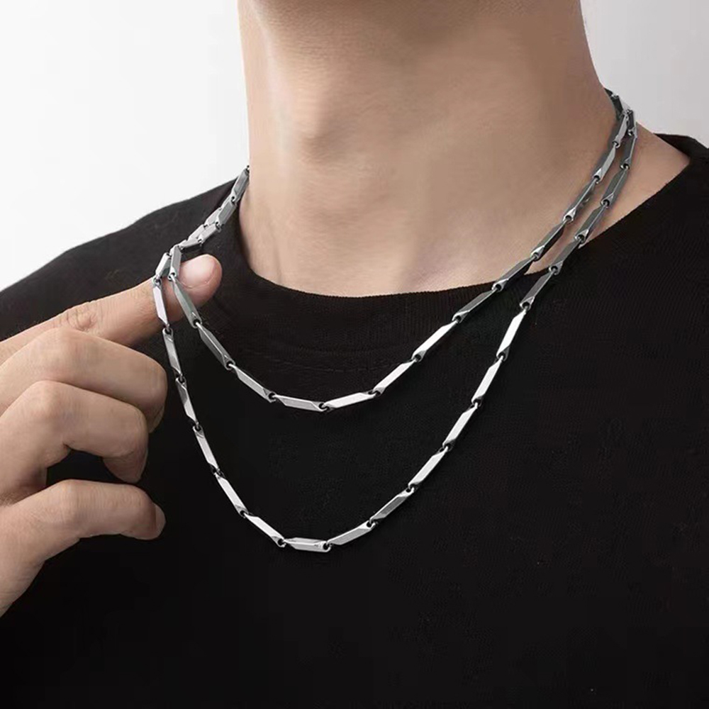 Solid Stainless Steel Silver Rice Shape Chains NecklaceJewelry for Men and Women Jewelry Accessories